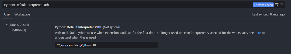 setting:PythonDefaultInterpreterPath