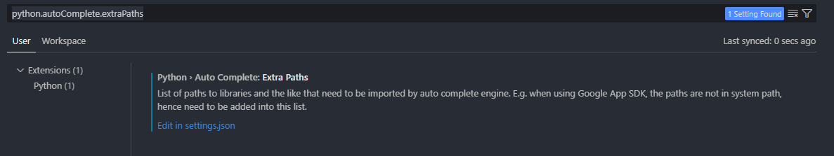 setting:python.autoComplete.extraPaths
